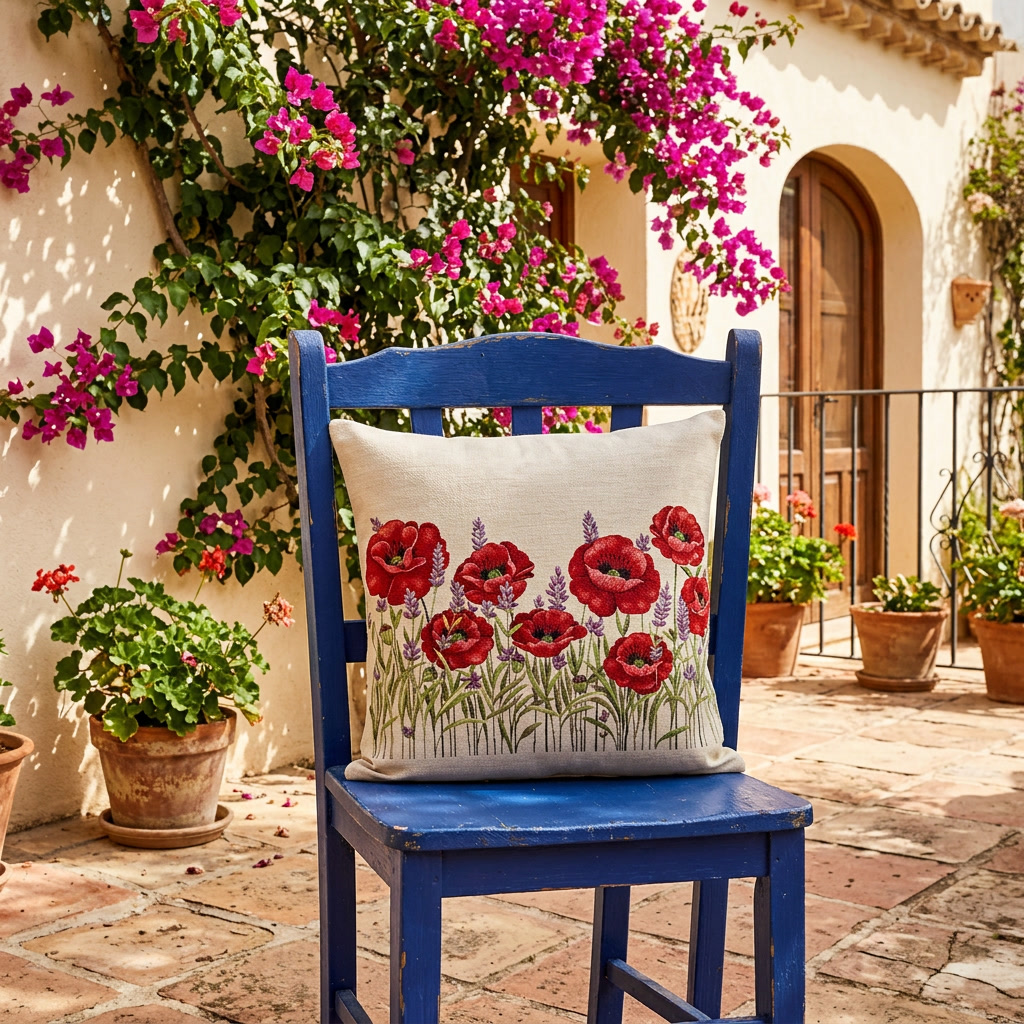 Poszewka gobelinowa w maki polne i kłosy