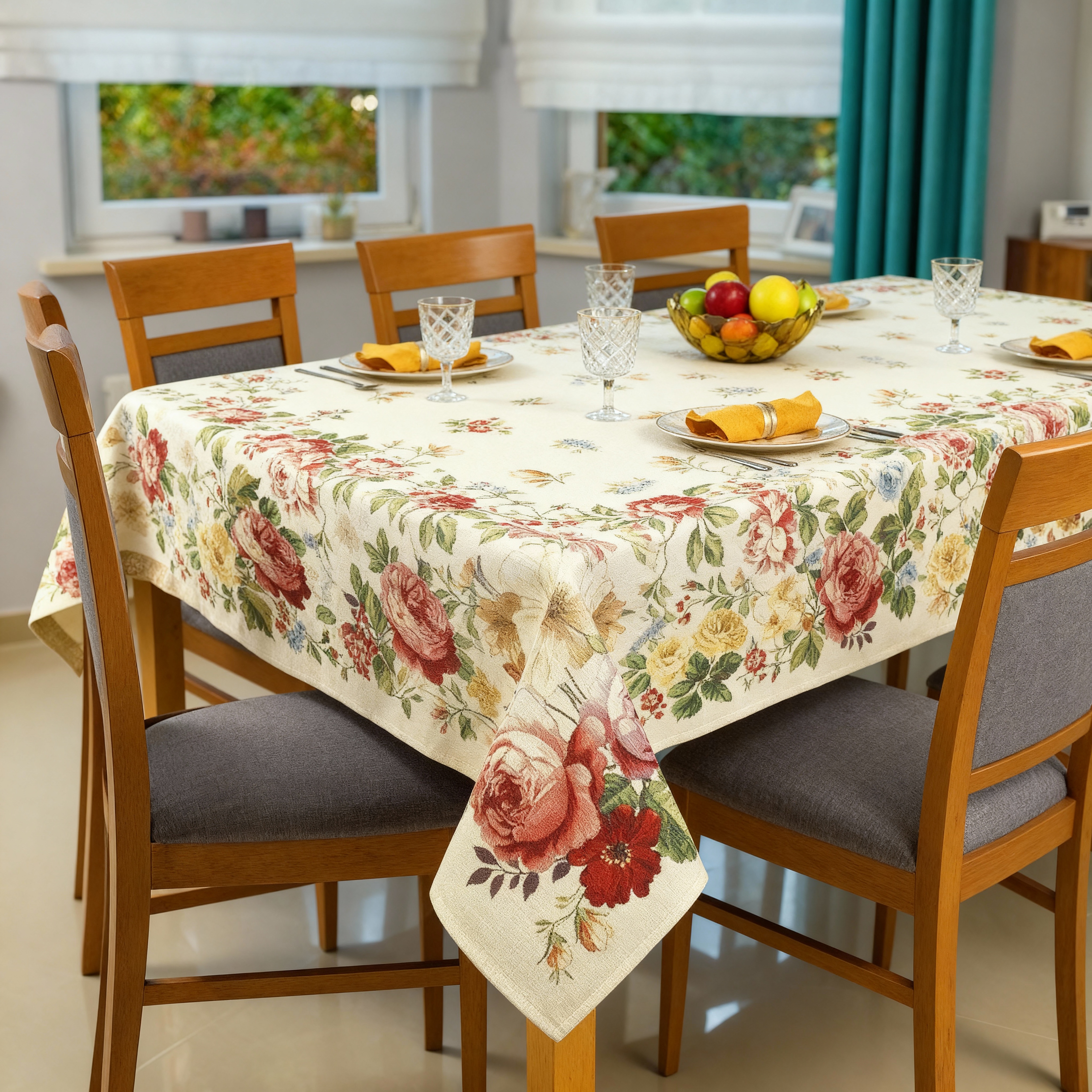 Elegancki obrus gobelinowy z motywem kwiatów