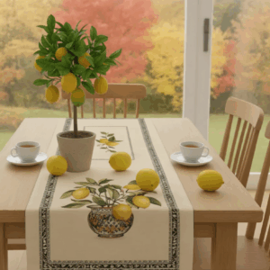 Bieżnik gobelinowy - Cytryna z rustykalnym wzorem