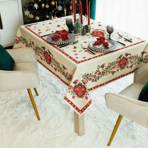 Obrus w serca i ornamenty ludowe – dekoracja wnętrza w stylu folk, duże rozmiary