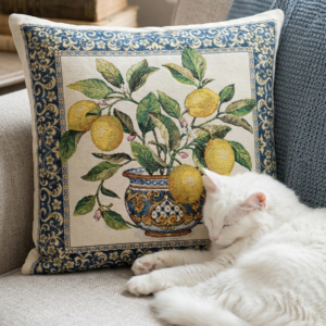 Poszewka gobelinowa cytryna z rustykalnym wzorem