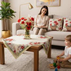 Bieżnik z motywem maków i margaretek kwadrat 100x100