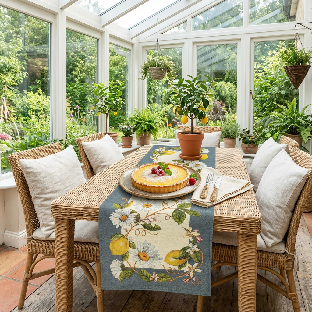 Bieżnik gobelinowy „Słoneczna Cytryna i Stokrotki” - obrazek 2