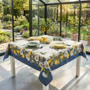 Obrus Gobelinowy „Słoneczna Cytryna i Stokrotki” – duże rozmiary