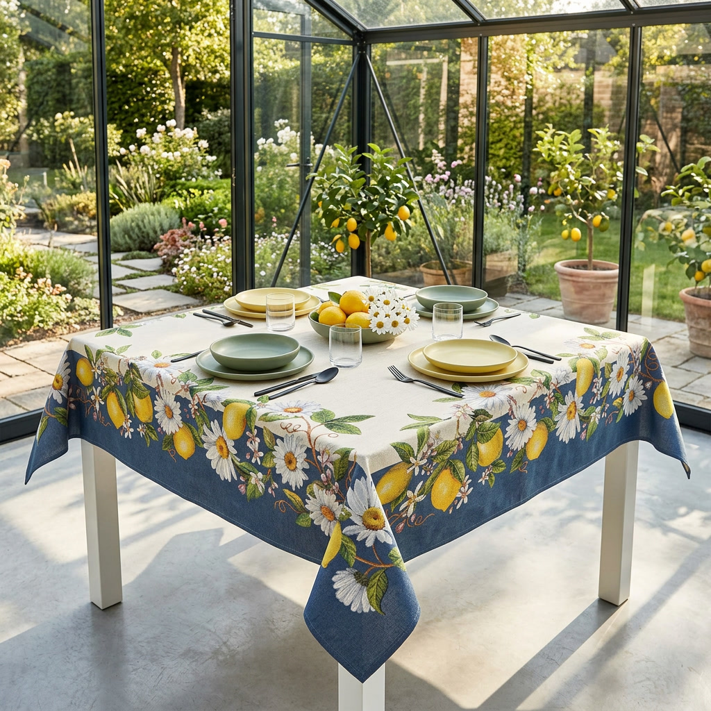 Obrus Gobelinowy „Słoneczna Cytryna i Stokrotki” – duże rozmiary