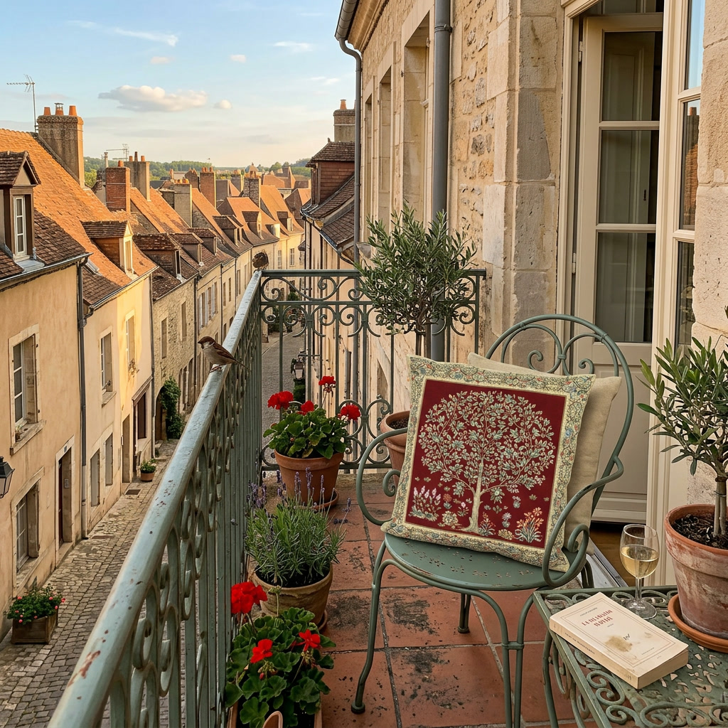 Poszewka gobelinowa "Drzewo życia" bordowa - obrazek 2