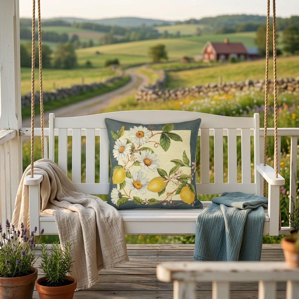 Poszewka gobelinowa „Słoneczna Cytryna i Stokrotki”