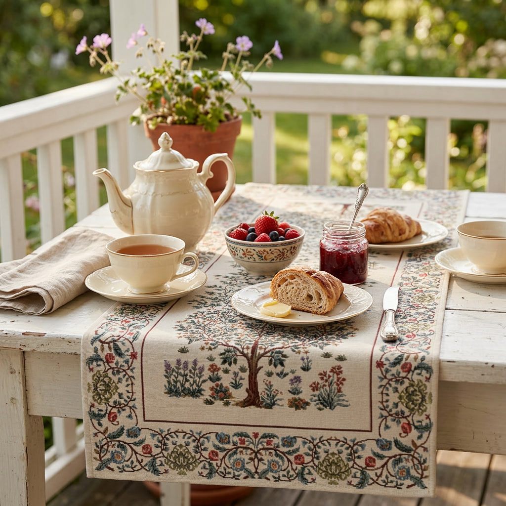 Bieżnik gobelinowy "drzewo życia" kremowy